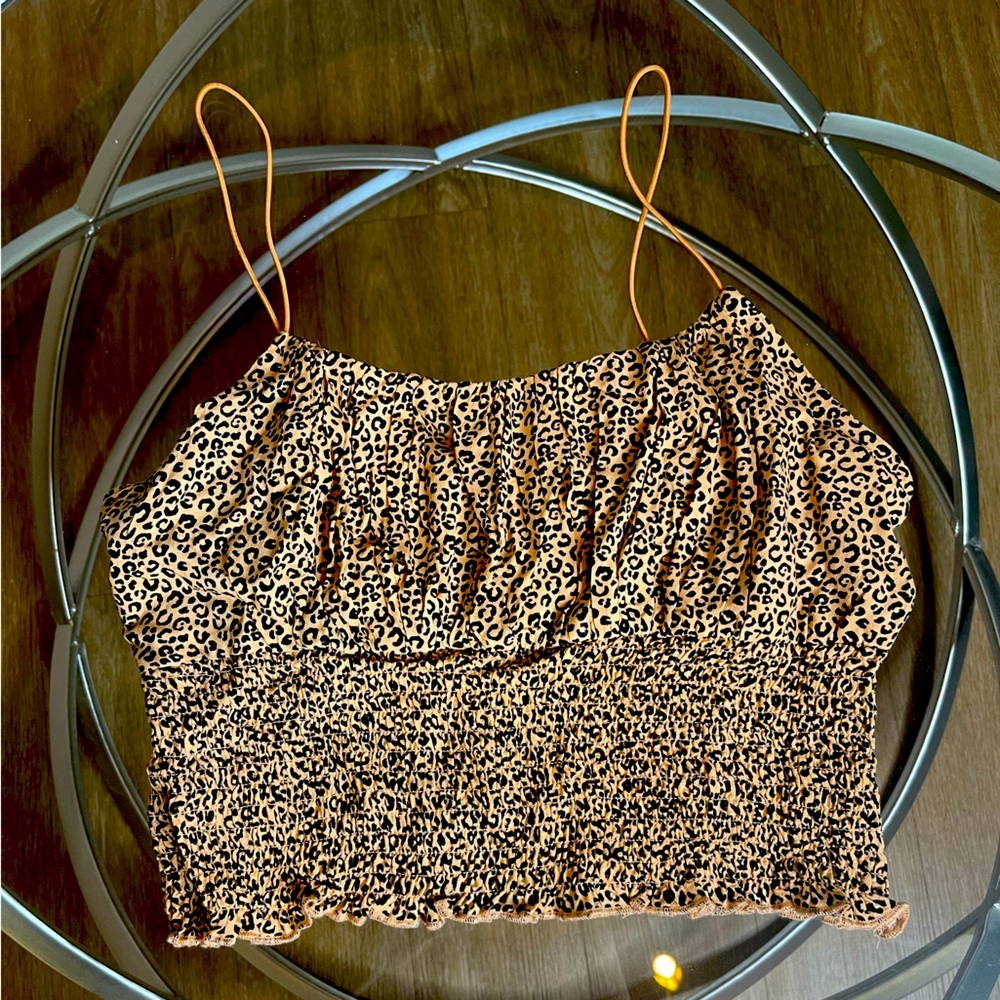 Cropped Cheetah Spaghetti Strap Tank